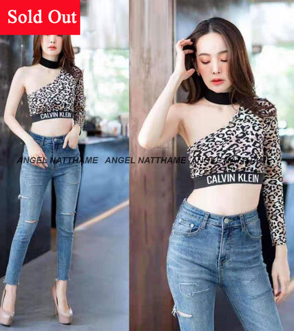 ဆွဲသား လက်ရှည် ခါးတို Crop Top